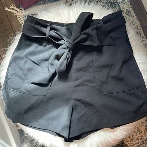 Black front tie shorts